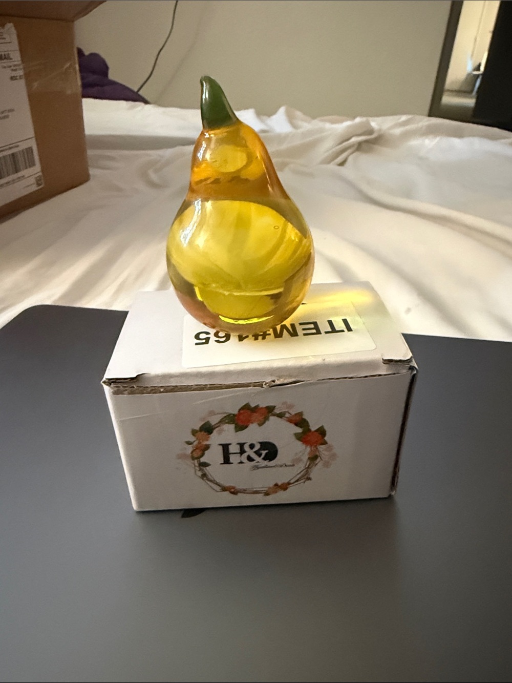 Yellow Glass Pear Figurine - Decorative Home Art